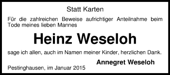Todesanzeige von Heinz Weseloh von KRZ