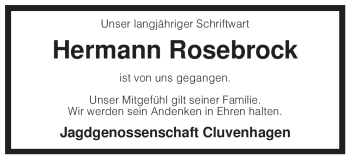Todesanzeige von Hermann Rosebrock von KREISZEITUNG SYKE