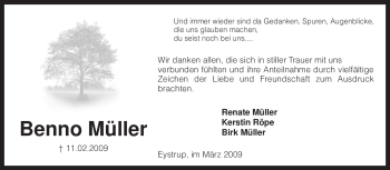 Todesanzeige von Benno Müller von KREISZEITUNG SYKE