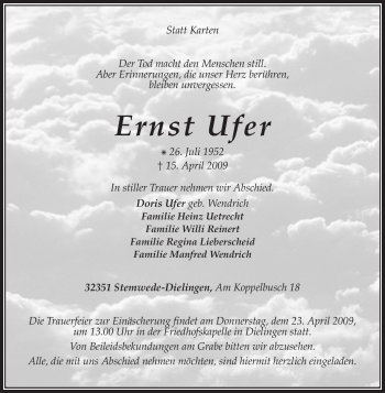 Todesanzeige von Ernst Ufer von KREISZEITUNG SYKE
