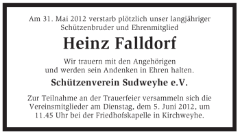 Todesanzeige von Heinz Falldorf von KREISZEITUNG SYKE