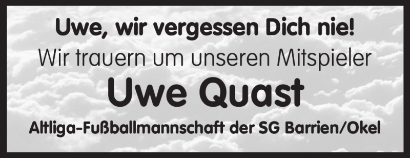  Traueranzeige für Uwe Quast vom 04.11.2009 aus KREISZEITUNG SYKE