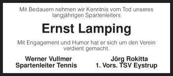 Todesanzeige von Ernst Lamping von KREISZEITUNG SYKE