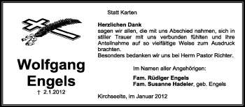 Todesanzeige von Wolfgang Engels von KREISZEITUNG SYKE