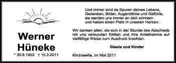 Todesanzeige von Werner Hüneke von KREISZEITUNG SYKE