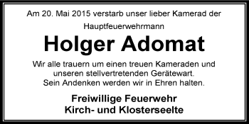 Todesanzeige von Holger Adomat von KRZ