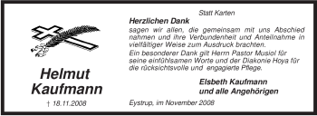 Todesanzeige von Helmut Kaufmann von KREISZEITUNG SYKE