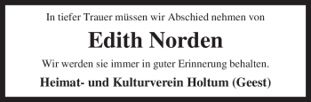Todesanzeige von Edith Norden von KREISZEITUNG SYKE
