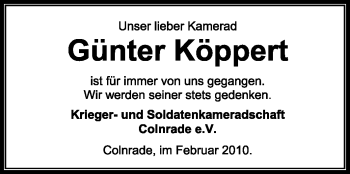 Todesanzeige von Günter Köppert von KREISZEITUNG SYKE