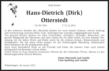 Todesanzeige von Hans-Dietrich (Dirk) Otterstedt von KRZ