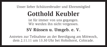 Todesanzeige von Gotthold Keubler von KREISZEITUNG SYKE