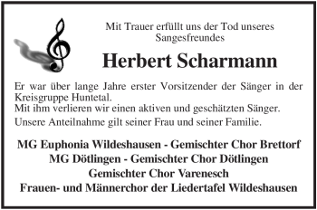 Todesanzeige von Herbert Scharmann von KREISZEITUNG SYKE