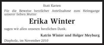 Todesanzeige von Erika Winter von KREISZEITUNG SYKE