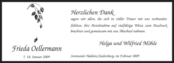 Todesanzeige von Frieda Oellermann von KREISZEITUNG SYKE
