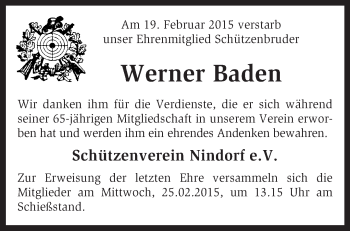 Todesanzeige von Werner Baden von KRZ