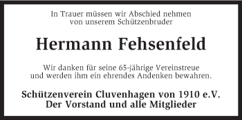 Todesanzeige von Hermann Fehsenfeld von KRZ