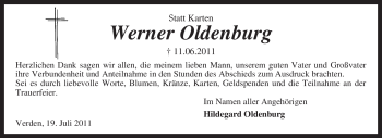 Todesanzeige von Werner Oldenburg von KREISZEITUNG SYKE