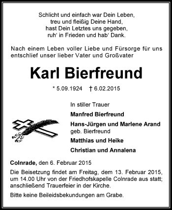 Todesanzeige von Karl Bierfreund von KRZ