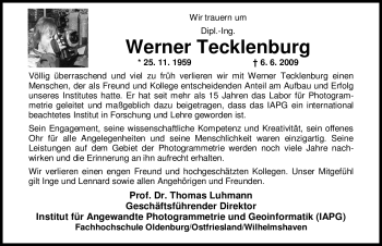 Todesanzeige von Werner Tecklenburg 