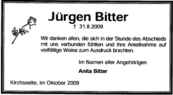 Todesanzeige von Jürgen Bitter von KREISZEITUNG SYKE