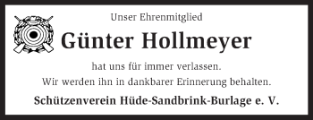 Todesanzeige von Günter Hollmeyer von KRZ