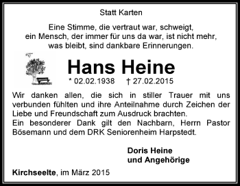 Todesanzeige von Hans Heine von KRZ