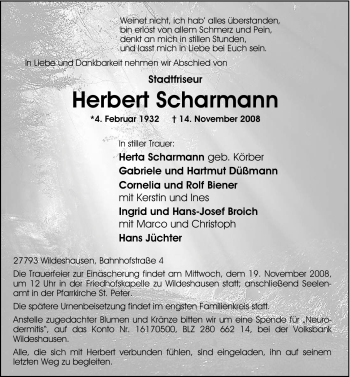 Todesanzeige von Herbert Scharmann 