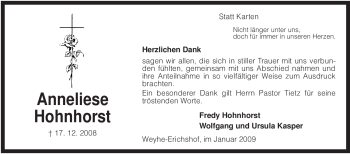 Todesanzeige von Anneliese Hohnhorst von KREISZEITUNG SYKE