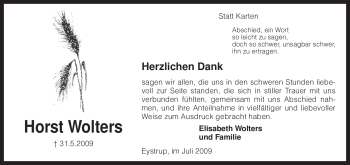 Todesanzeige von Horst Wolters von KREISZEITUNG SYKE