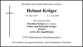 Todesanzeige von Helmut Kröger 