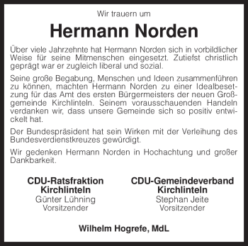 Todesanzeige von Hermann Norden von KREISZEITUNG SYKE