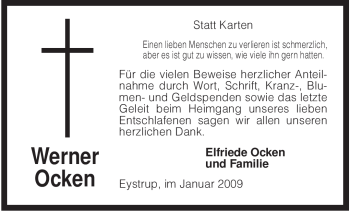 Todesanzeige von Werner Ocken von KREISZEITUNG SYKE