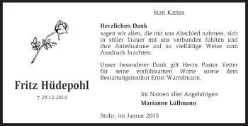 Todesanzeige von Fritz Hüdepohl von KRZ