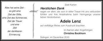 Todesanzeige von Adele Lenz von KREISZEITUNG SYKE