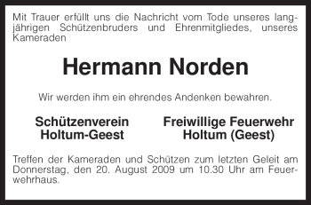 Todesanzeige von Hermann Norden von KREISZEITUNG SYKE