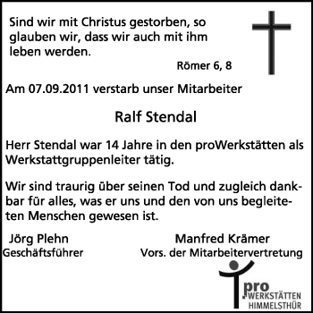 Todesanzeige von Ralf Stendal von KREISZEITUNG SYKE