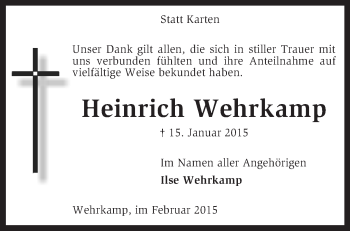 Todesanzeige von Heinrich Wehrkamp von KRZ
