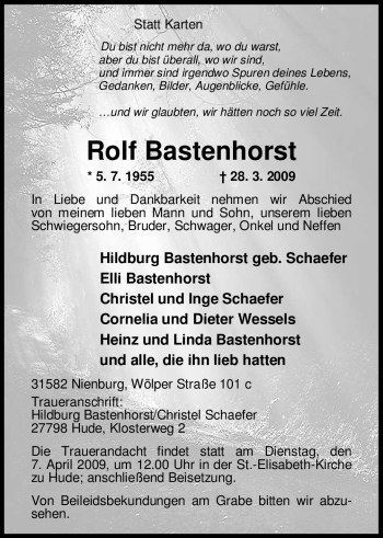 Todesanzeige von Rolf Bastenhorst 