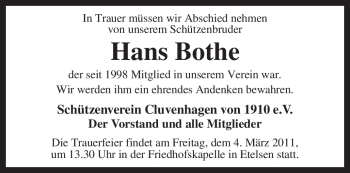 Todesanzeige von Hans Bothe von KREISZEITUNG SYKE