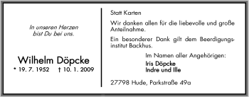 Todesanzeige von Wilhelm Döpcke von KREISZEITUNG SYKE