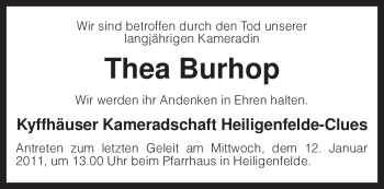 Todesanzeige von Thea Burhop von KREISZEITUNG SYKE