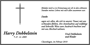 Todesanzeige von Harry Dobbelstein von KREISZEITUNG SYKE