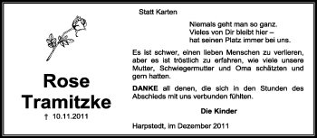 Todesanzeige von Rose Tramitzke von KREISZEITUNG SYKE