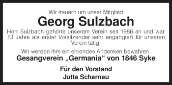 Todesanzeige von Georg Sulzbach von KREISZEITUNG SYKE