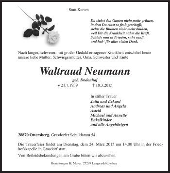Todesanzeige von Waltraud Neumann von KRZ