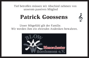 Todesanzeige von Patrick Goossens von KRZ