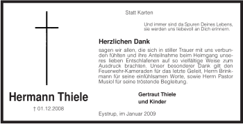Todesanzeige von Hermann Thiele von KREISZEITUNG SYKE