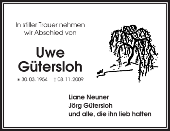 Todesanzeige von Uwe Gütersloh von KREISZEITUNG SYKE