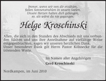 Todesanzeige von Helge Kroschinski von KREISZEITUNG SYKE