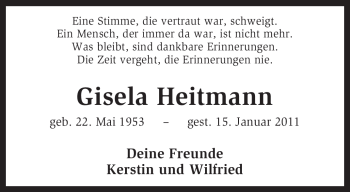 Todesanzeige von Gisela Heitmann von KREISZEITUNG SYKE
